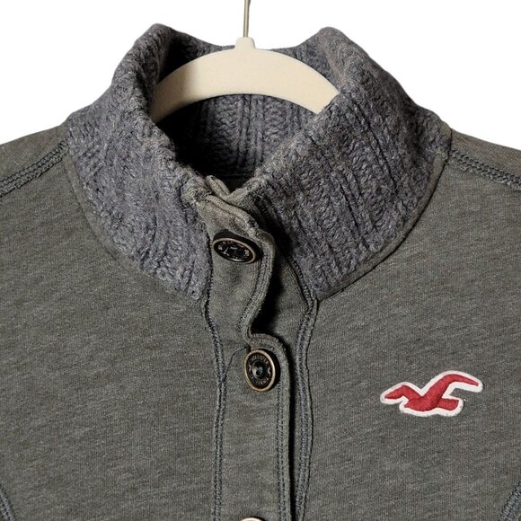 Hollister Womens Gray Y2K 2000s Wool Collar Button Up Sweater Jacket Small - Picture 7 of 14